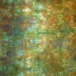 Copper on Green Hand Dyed and Stamped Cotton by Maureen Jakubson
