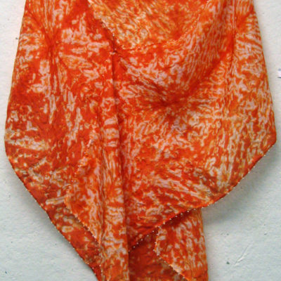 Uniquely Patterned Orange Silk Shibori Scarf by Maureen Jakubson