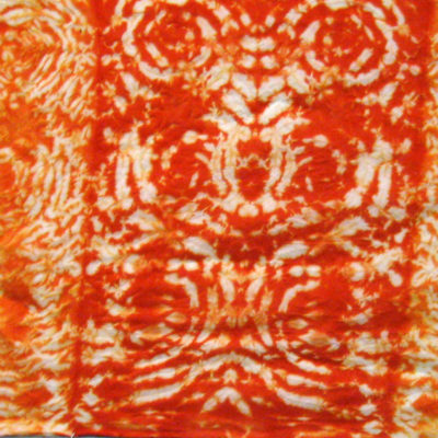 Detail of Orange Silk Shibori Scarf with Spiral Pattern by Maureen Jakubson