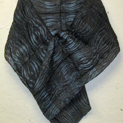 Lightly Textured Blue and Black Shibori Silk Scarf by Maureen Jakubson