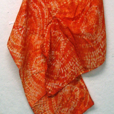 Orange Silk Shibori Scarf With Circular Pattern by Maureen Jakubson