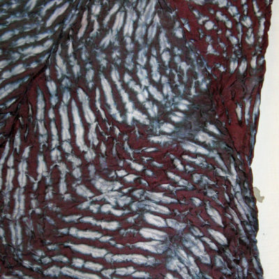 Detail of Texture on Mulberry Dyed Silk Shibori Scarf by Maureen Jakubson