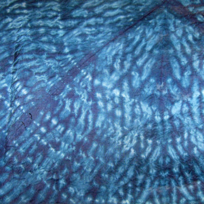 Blue Curves Over Triangles Silk Shibori Scarf Open