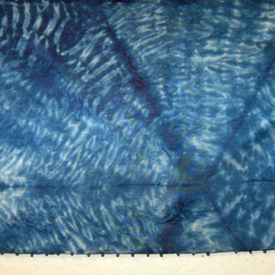 Blue Mokume Equilateral Triangles Beaded Silk Shibori Scarf Detail