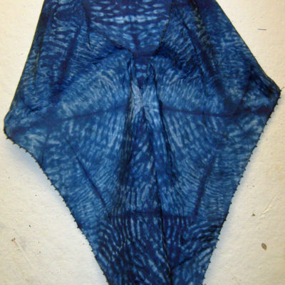 Blue Mokume Equilateral Triangles Beaded Silk Shibori Scarf Naturally Draped