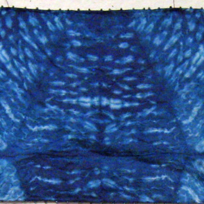 Blue Mokume Equilateral Triangles Beaded Silk Shibori Scarf Full Length