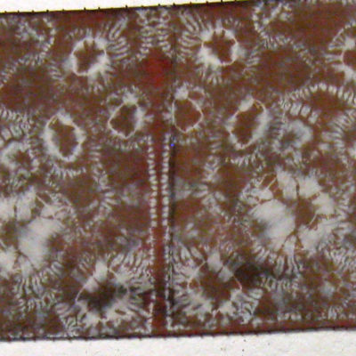 Brown Circular Motif on Repeating Squares Beaded Silk Shibori Scarf Full Length