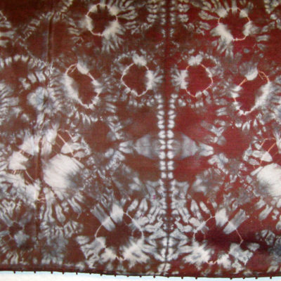 Brown Circular Motif on Repeating Squares Beaded Silk Shibori Scarf Detail
