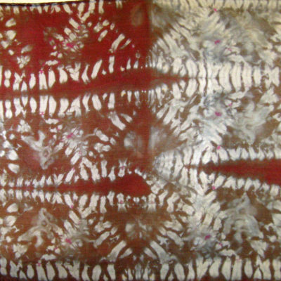Brown-Gray-White Maka Nui Pattern Silk Shibori Scarf Detail
