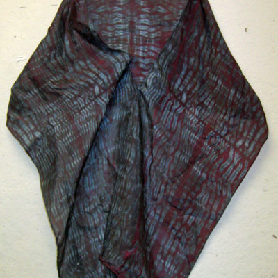 Dark Mulberry and Gray Mokume Silk Shibori Scarf Naturally Draped
