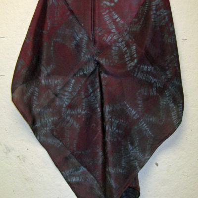 Dark Mulberry and Gray Star Motif Silk Shibori Scarf Naturally Draped