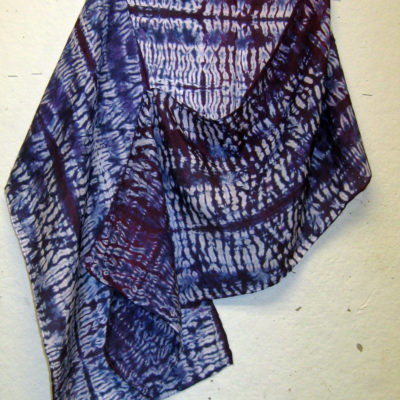 Imperial Purple Mokume Silk Shibori Scarf Naturally Draped