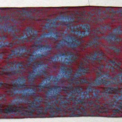 Magenta and Gray Small Leaf Silk Shibori Scarf Full Length