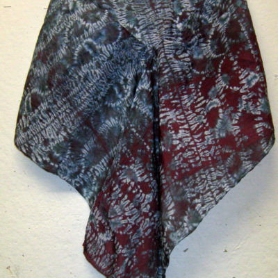 Mulberry and Gray Diagonal Lines and Curves Pattern Silk Shibori Scarf Naturally Draped