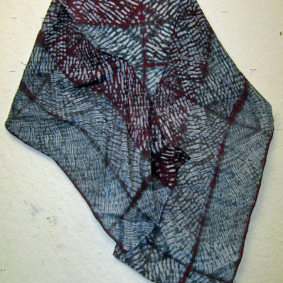 Mulberry and Gray Diamond Intersection Pattern Silk Shibori Scarf Naturally Draped