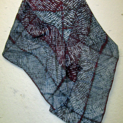 Mulberry and Gray Diamond Intersection Pattern Silk Shibori Scarf Naturally Draped