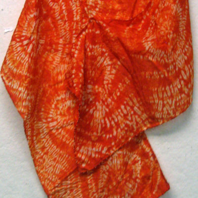 Gold Interlocking Spirals Silk Shibori Scarf Naturally Draped
