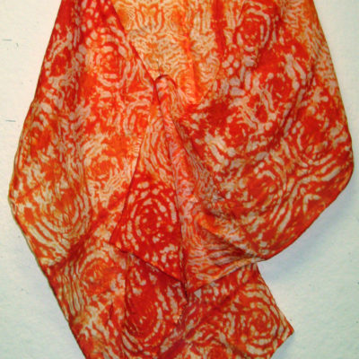 Orange Interlocking Spirals Silk Shibori Scarf Naturally Draped