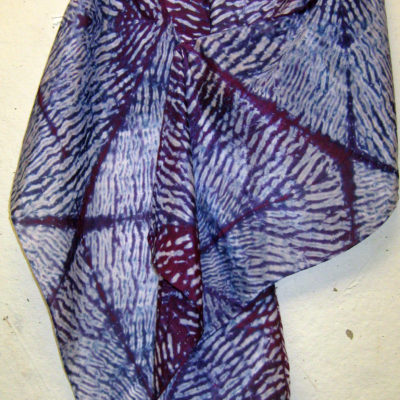 Purple-Blue Mokume Triangle Pattern Silk Shibori Scarf Naturally Draped