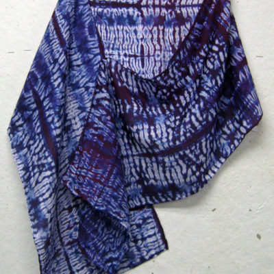 Purple-Blue Mokume Pattern Silk Shibori Scarf Naturally Draped