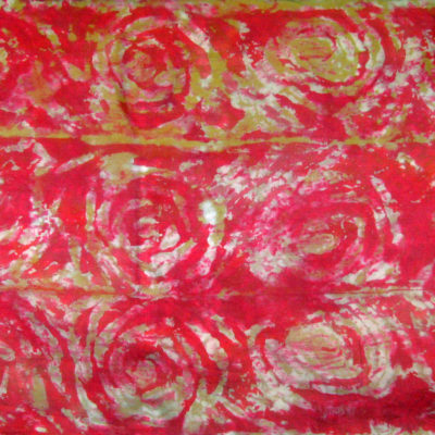 Red-Gold Interlocking Spirals Silk Shibori Scarf Detail