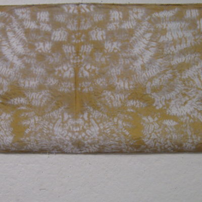 Gold and White Overlapping Leaf Pattern Shibori Scarf with Beaded Edge Detail