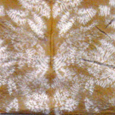 Gold and White Overlapping Leaf Pattern Shibori Scarf with Beaded Edge Full Length