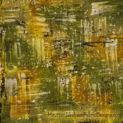 Yellow and Green Stamped and Dyed Fabric Piece by Maureen Jakubson