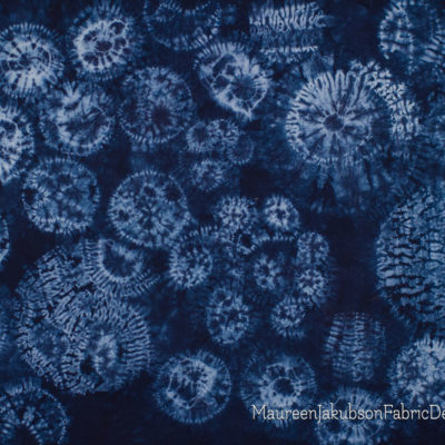 Blue Wood Grain Circle Pattern Shibori by Maureen Jakubson